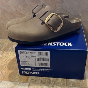 Birkenstock Boston Big Buckle Tan Mules